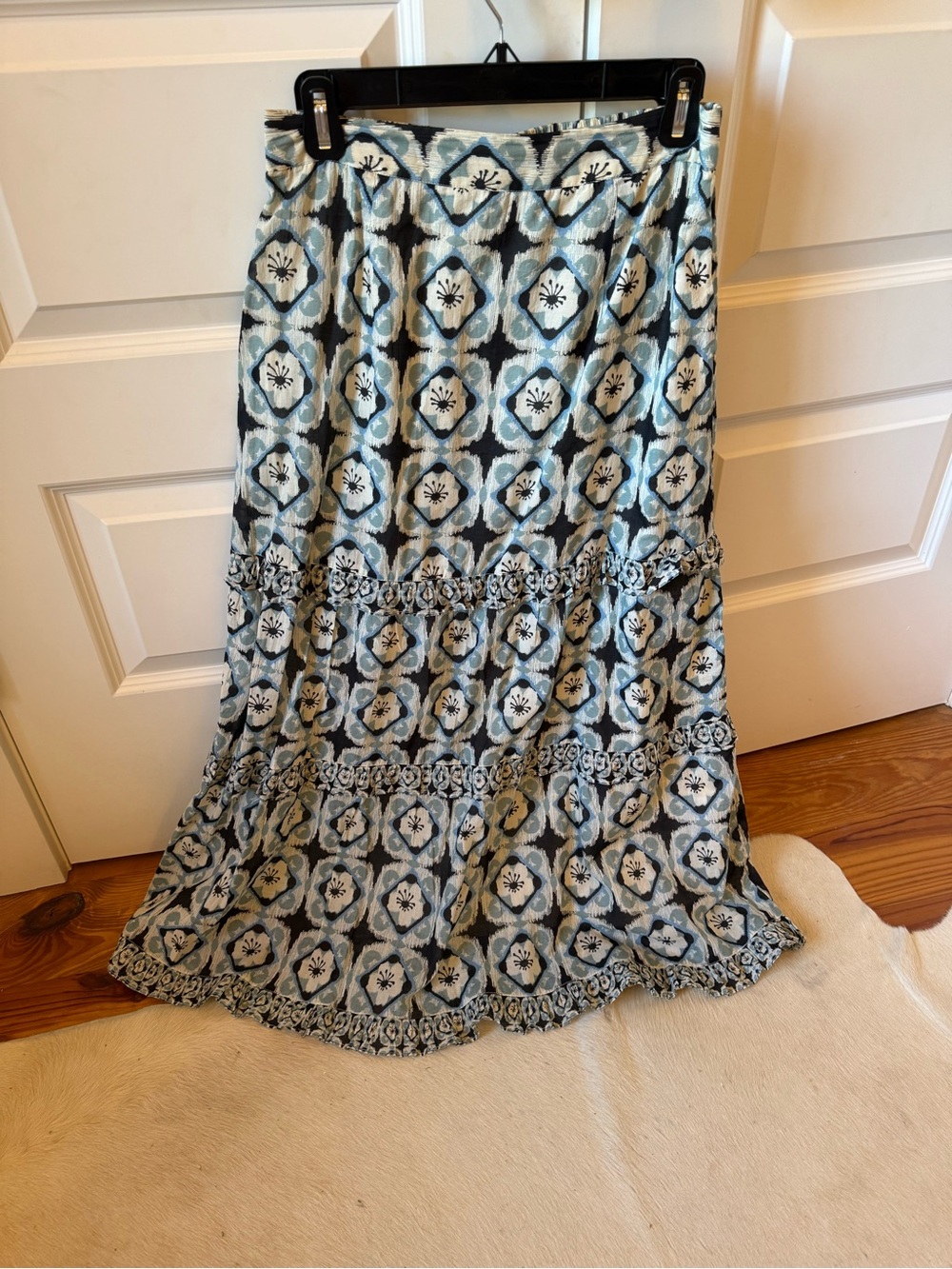 Allison New York Blue & Black Maxi Skirt with Elastic Waist